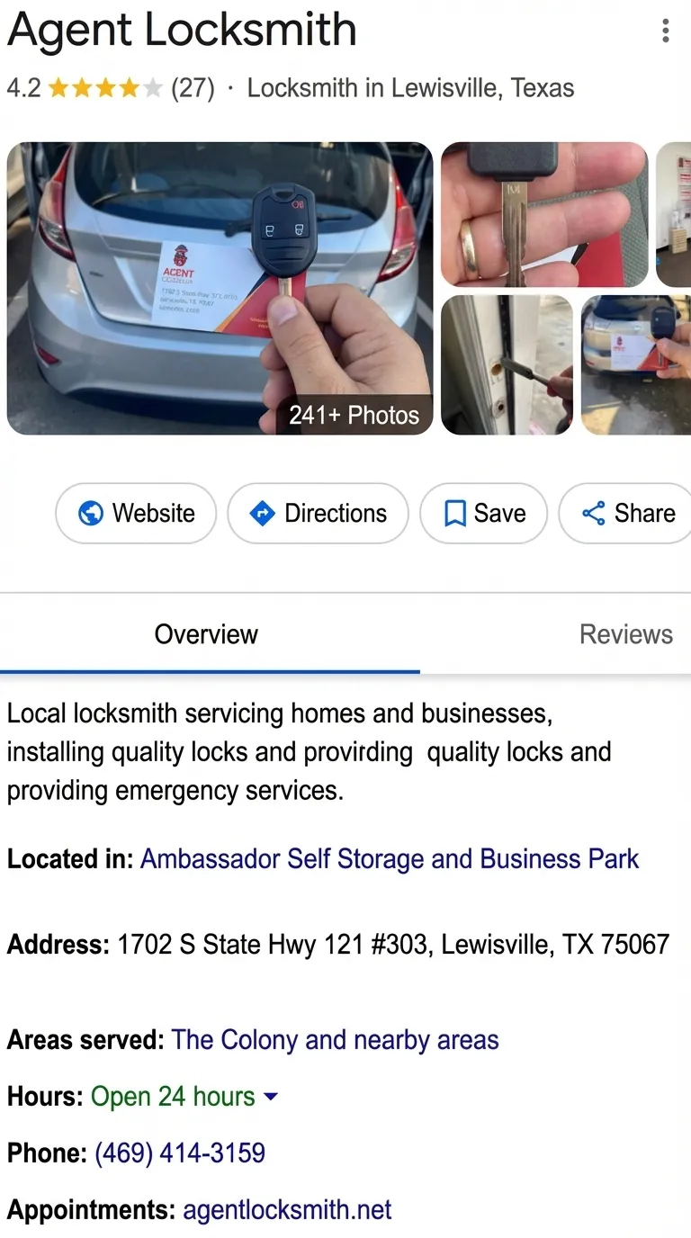 Agent Locksmith Google profile before: 27 reviews