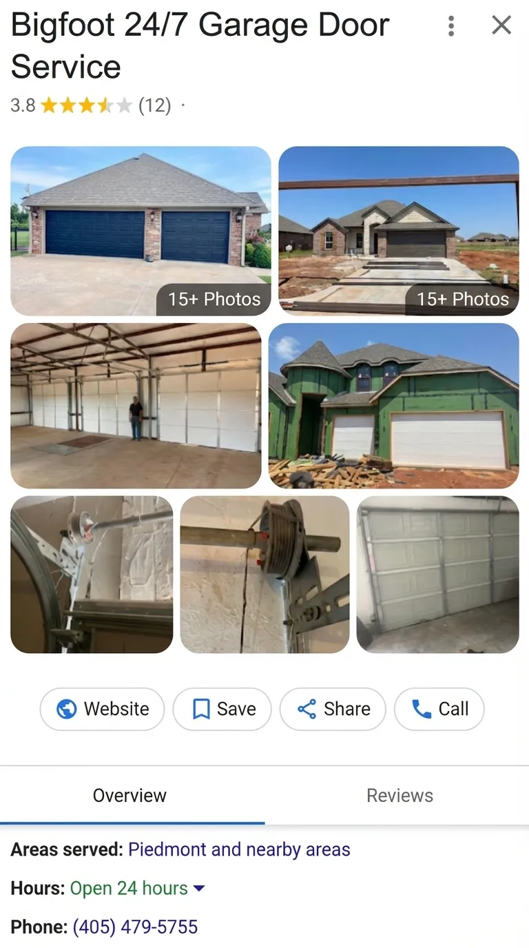 Bigfoot 24/7 Garage Door Service Google profile before: 12 reviews