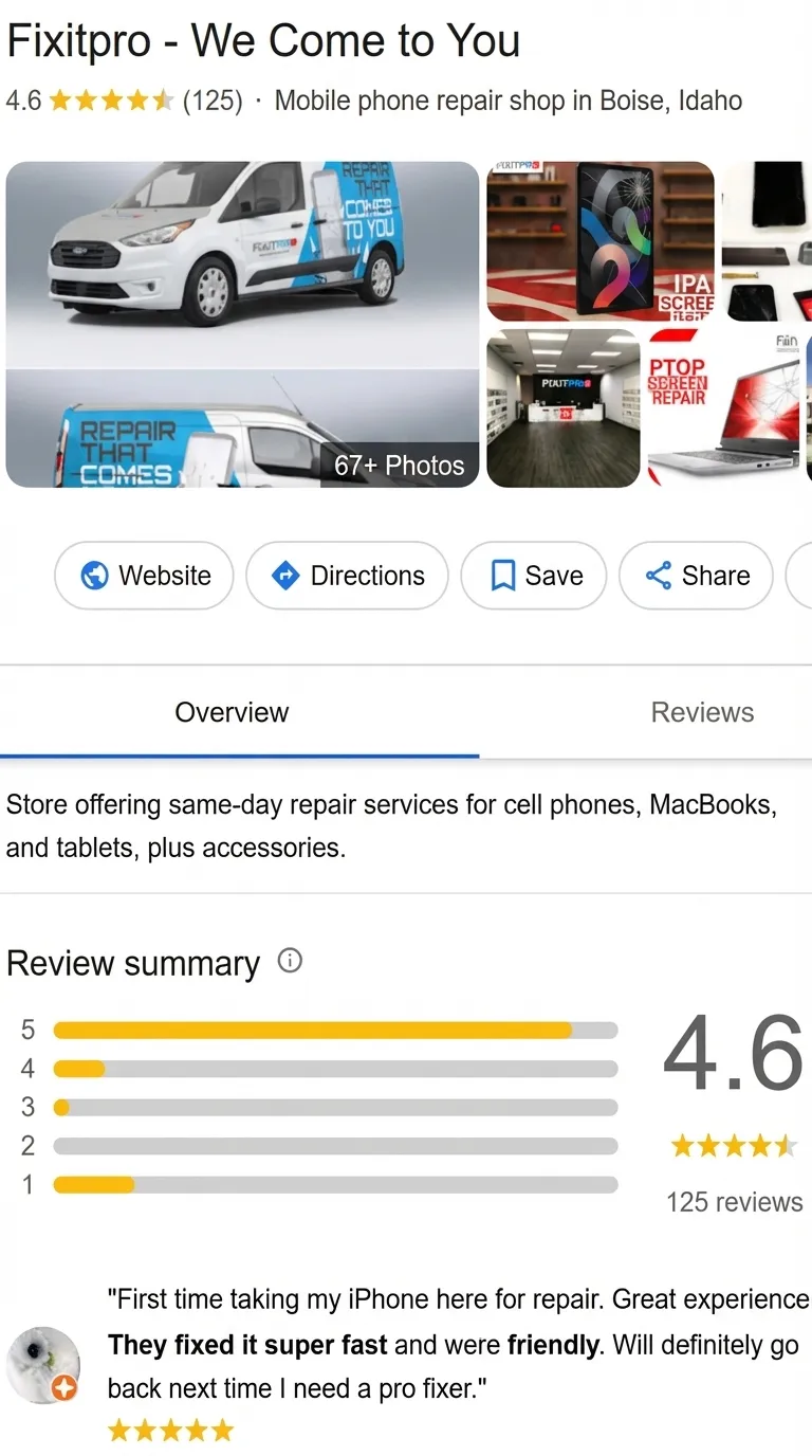 Fixitpro – We Come to You Google profile before: 125 reviews