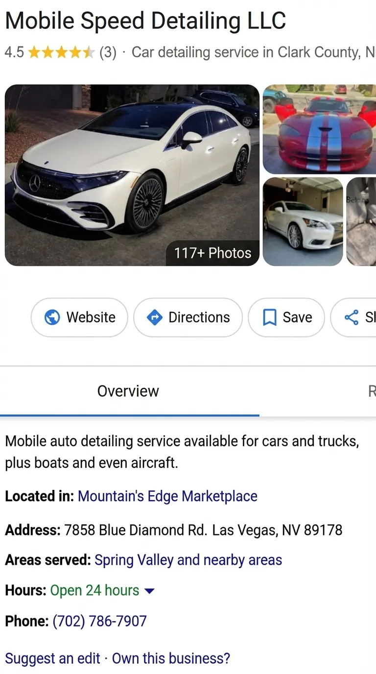 Mobile Speed Detailing LLC Google profile before: 3 reviews