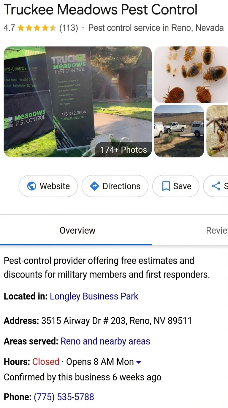 Truckee Meadows Pest Control Google profile before: 113 reviews
