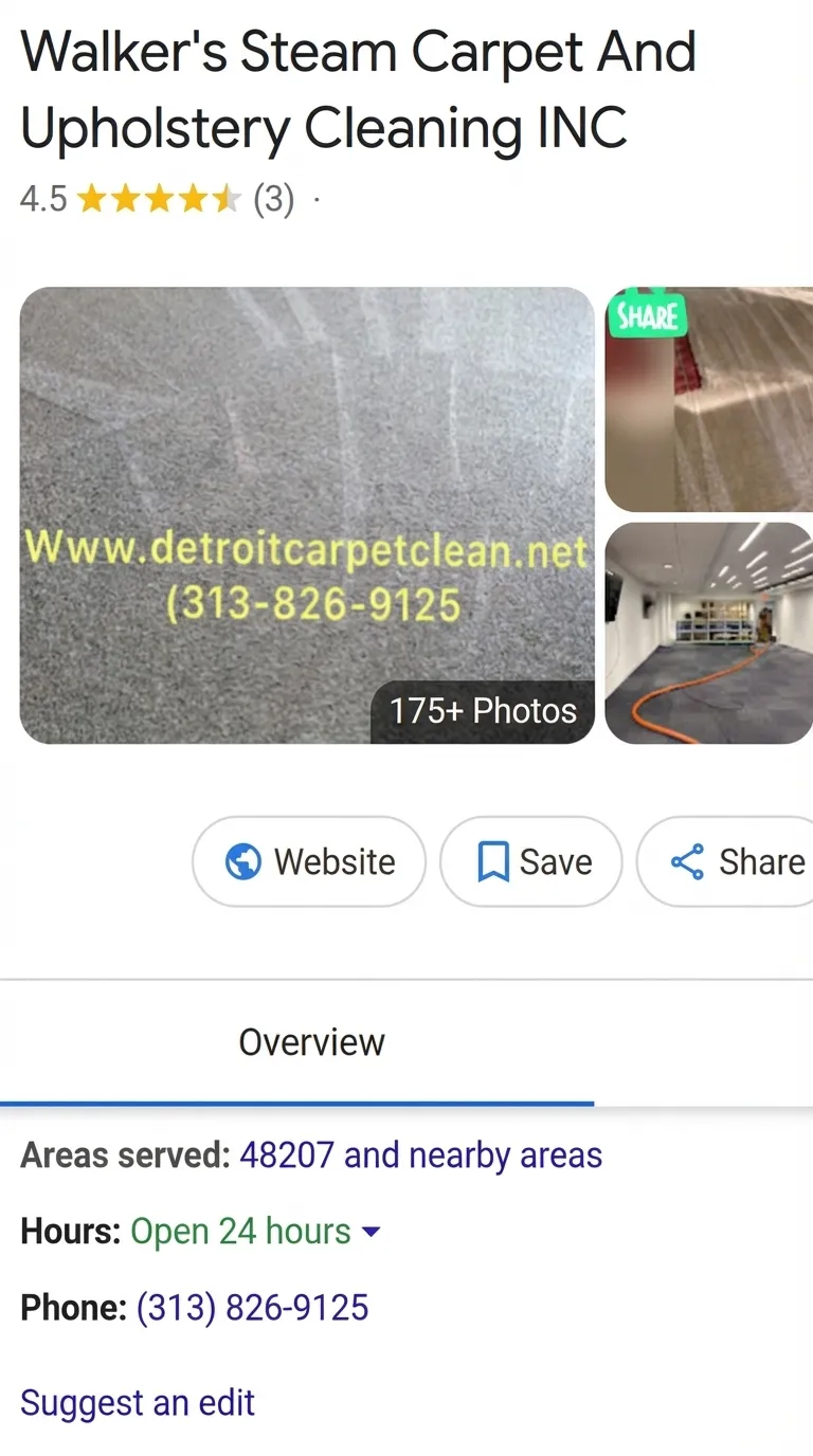 Walker's Steam Carpet and Upholstery Cleaning Google profile before: 3 reviews